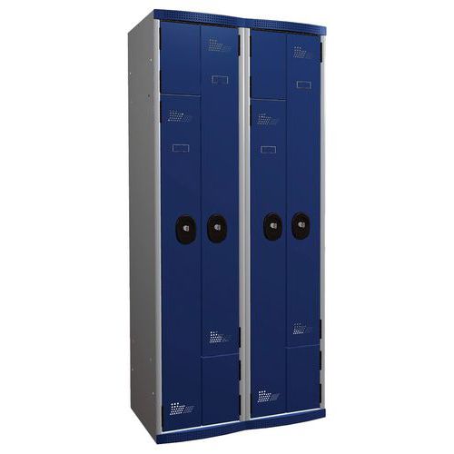 Vestiaire portes en L à clé sur socle - largeur 400 mm - 2 colonnes