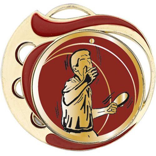 Médaille tennis table rouge et or - 70mm.