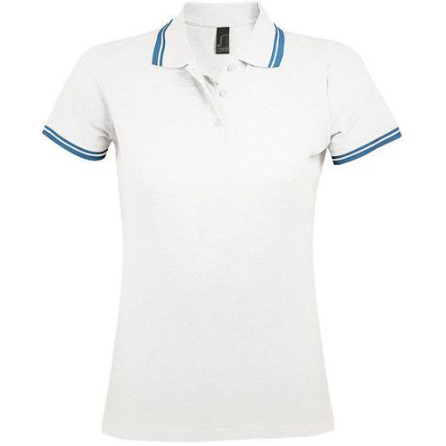 Polo personnalisable femme en coton peigné BLANC/AQUA