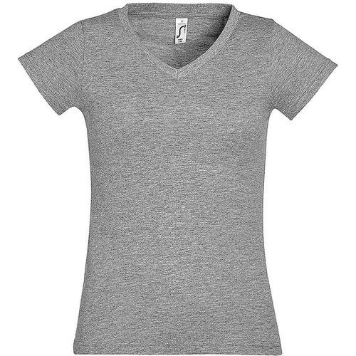 Tee-shirt personnalisable femme col V en coton GRIS CHINÉ