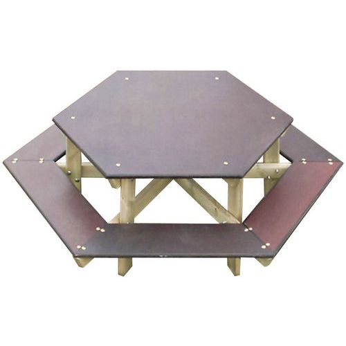 Table-bancs hexagonale enfant hauteur 65 cm