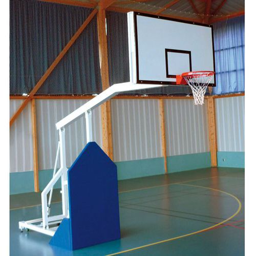 Panier basket compétition mobile, déport de 2, 25m à tête combinée, avec panneau