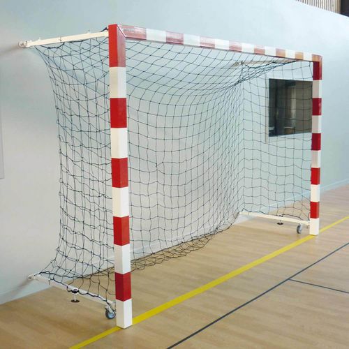 Paire buts hand compétition, acier bandes vinyles, rabattable, déport 0,9 à 1,4m
