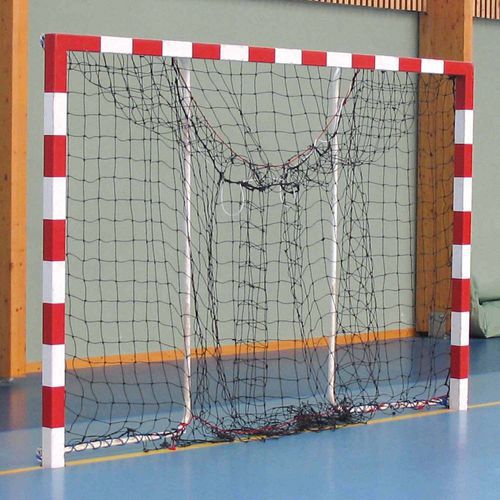 Paire buts hand compet mobile acier  rouge bandes vinyles arceaux repliables