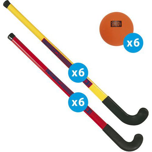 Matériel initiation hockey - lot de 12 crosses et 6 balles