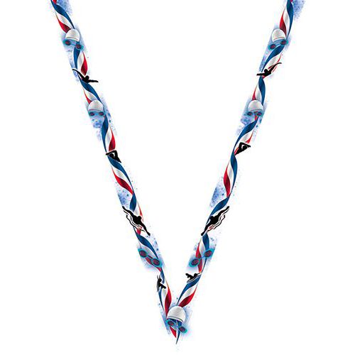 Ruban médaille bleu et blanc avec logo de natation - 22mm Ruban médaille bleu et blanc avec logo de natation - 22mm