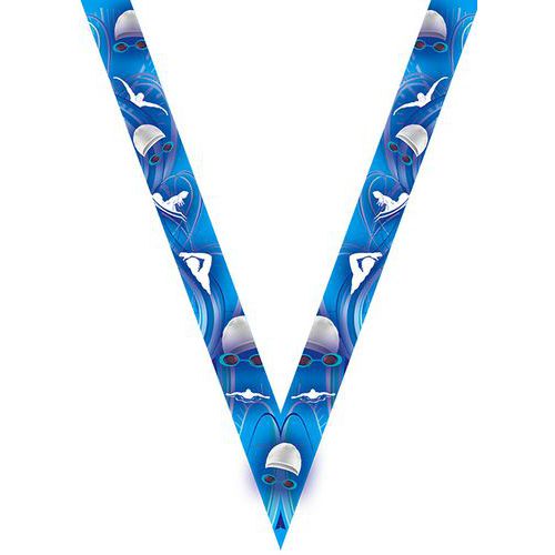 Ruban médaille bleu avec logo de natation - 30mm