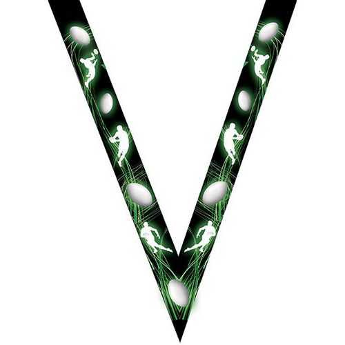 Ruban médaille noir et vert avec logo de rugby - 30mm