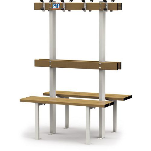 Banc Vestiaire double sur pieds avec porte patères GES Assise Bois