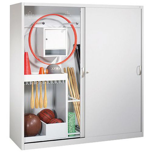 Armoire de rangement 2 portes coulissantes pleines avec multiples rangements CP