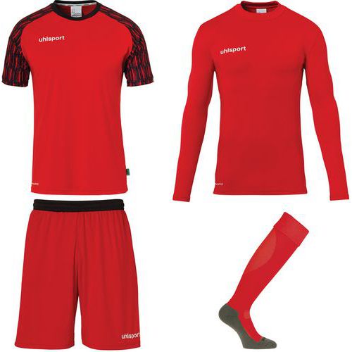 Set maillot/short/baselayer/chaussettes gardien de foot Uhlsport Reaction Rouge/Noir