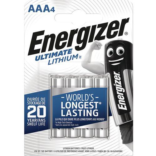Pile Lithium Ultimate - AAA/LR03 - 1.5 V - Lot de 4 - Energizer Pile Lithium Ultimate - AAA/LR03 - 1.5 V - Lot de 4 - Energizer