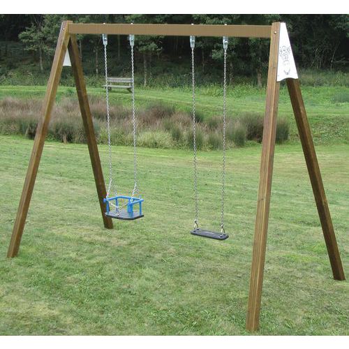 Balançoire 2m tout bois- 1 balançoire-1 nacelle bébé-scellement direct Balançoire 2m tout bois- 1 balançoire-1 nacelle bébé-scellement direct
