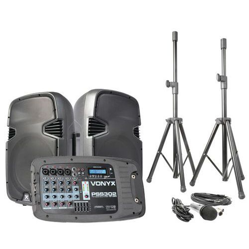 Ensemble de sono portable 10 SD/USB/MP3/BT avec pieds PSS302 Vonyx