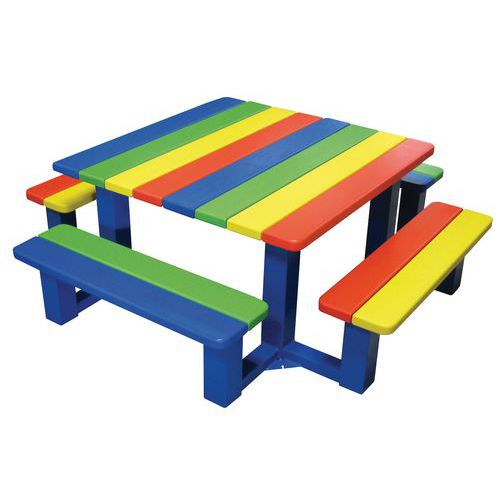 Table bancs multicolore