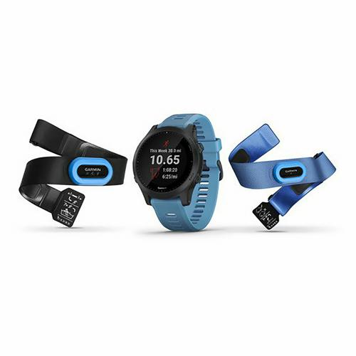 Montre de running - Garmin - Forerunner 945 noire avec bracelet bleu - pack triathlon
