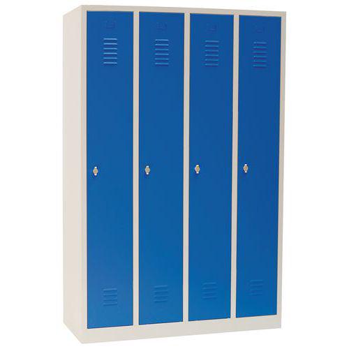 Vestiaire sur socle 4 cases avec portes largeur 30cm bleu Manutan