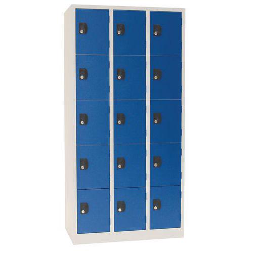 Vestiaire Modulo bleu à clé - largeur 300 mm 3 colonnes 15 cases - Manutan