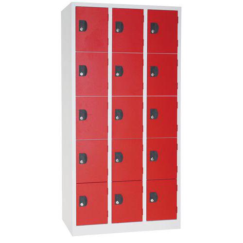 Vestiaire Modulo rouge à clé - largeur 300 mm 3 colonnes 15 cases - Manutan
