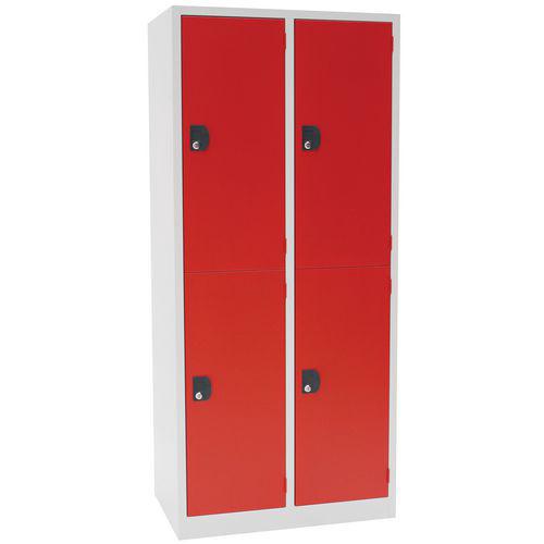 Vestiaire penderie Modulo rouge à clé - largeur 400mm 2 colonnes 4 cases - Manutan