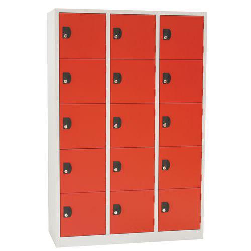 Vestiaire Modulo rouge à clé - largeur 400 mm 3 colonnes 15 cases - Manutan