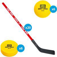 Matériel street hockey school - lot de 20 crosses + 6 balles + 6 palets