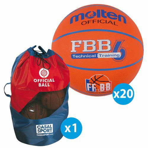 Lot de 20 ballons de basket Molten FFBB TRAINING + sac