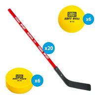 Matériel street hockey school - lot de 20 crosses + 6 balles + 6 palets