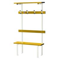 Banc Vestiaire sur pieds avec porte patères et porte sacs longueur GES Assise Alu