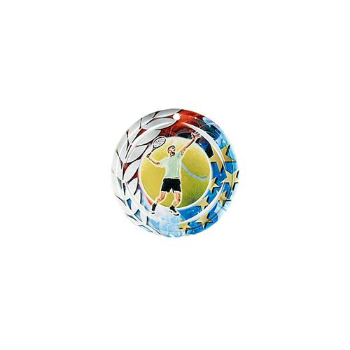 Médaille tennis bleu et rouge avec étoiles et couronne laurier - céramique et ruban bleu inclus - 70mm. Médaille tennis bleu et rouge avec étoiles et couronne laurier - céramique et ruban bleu inclus - 70mm.