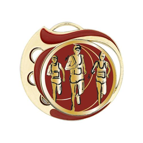 Médaille course à pied rouge et or - 70mm. Médaille course à pied rouge et or - 70mm.