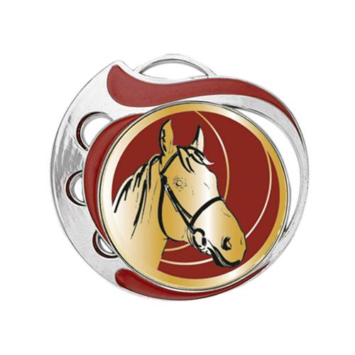 Médaille équitation rouge et argent - 70mm. Médaille équitation rouge et argent - 70mm.