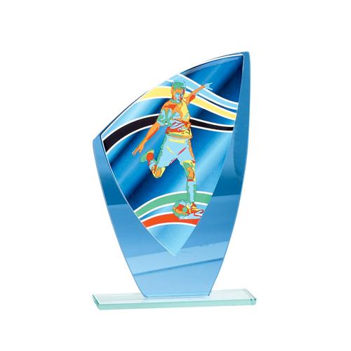 Trophée foot bleu - verre 20cm. Trophée foot bleu - verre 20cm.