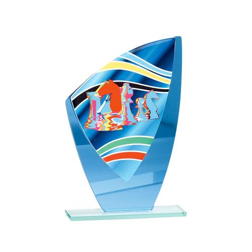 Trophée échecs bleu - verre 22cm. Trophée échecs bleu - verre 22cm.