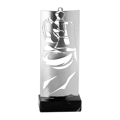 Trophée échecs argent - luxe 24cm. Trophée échecs argent - luxe 24cm.