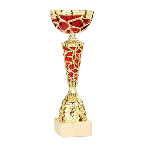 Coupe rouge et or avec coupelle - économique - 26cm. Coupe rouge et or avec coupelle - économique - 26cm.