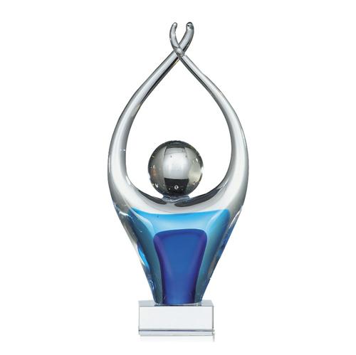Trophée verre bleu et argent classique - 33cm. Trophée verre bleu et argent classique - 33cm.