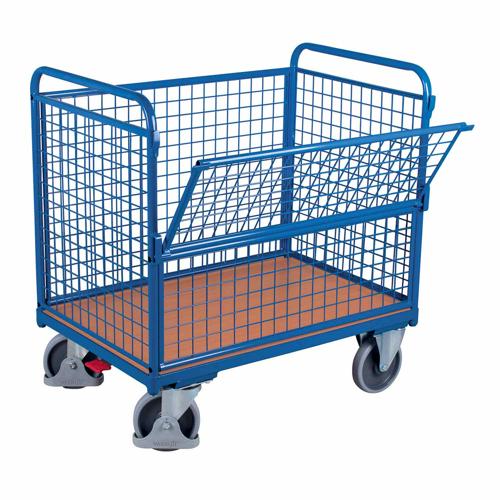 Chariot ergonomique parois grillagées panneau 1/2 rabattable - Capacité 500 kg Chariot ergonomique parois grillagées panneau 1/2 rabattable - Capacité 500 kg