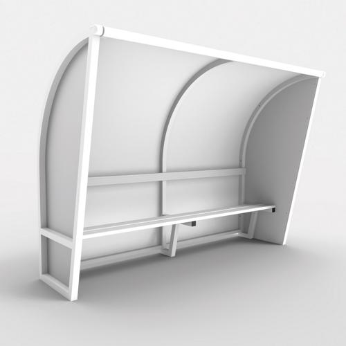 Abri de touche monobloc V2, longueur de 7,00m (2x1, 00 + 2x2, 50 m), structure en aluminium 50x50x3, plastifiée blanc / Abri de touche monobloc V2, longueur de 7,00m (2x1, 00 + 2x2, 50 m), structure en aluminium 50x50x3, plastifiée blanc /