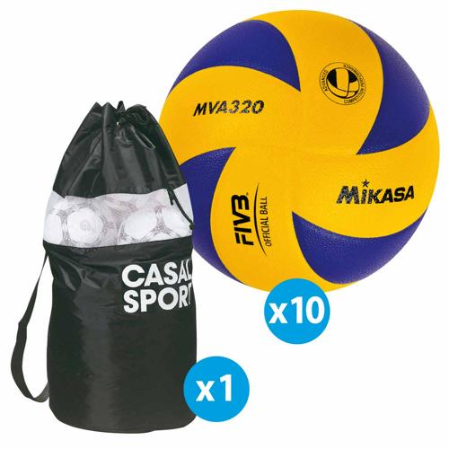 Lot de 10 ballons de volley Mikasa MVA320 + sac de rangement Lot de 10 ballons de volley Mikasa MVA320 + sac de rangement